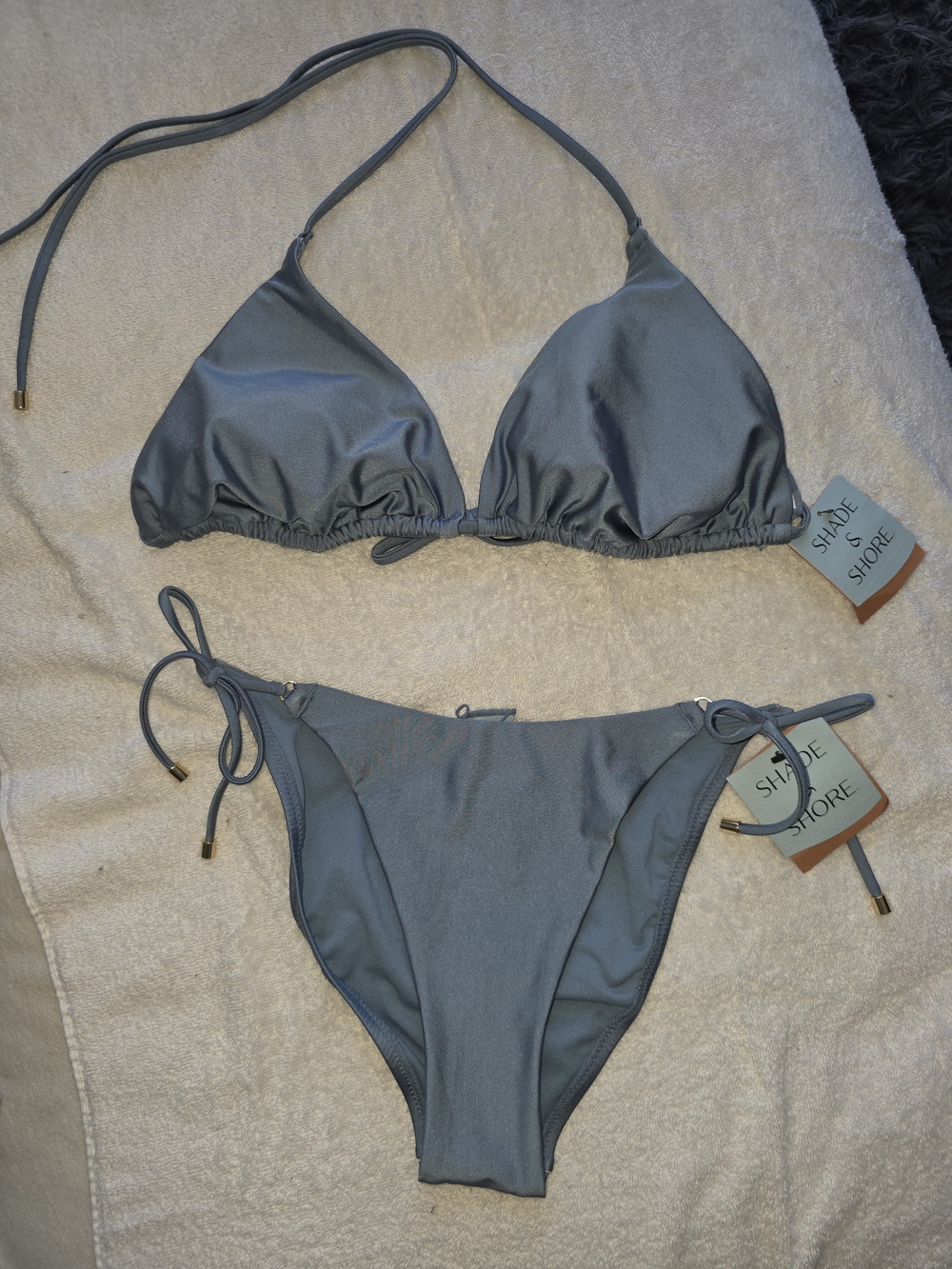 NWT Shade & Shore Women's Steel Gray Triangle Tie Bikini